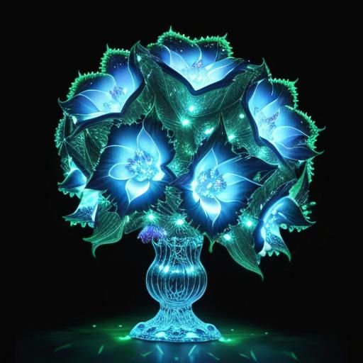 Bioluminescent Fractal Plants in Starry Night