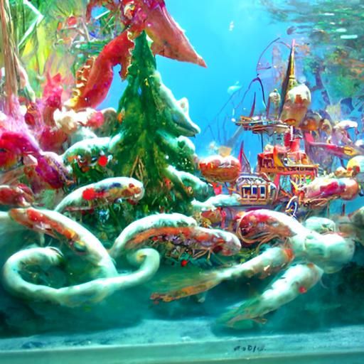 Underwater Christmas Fantasy in Kinkade Style