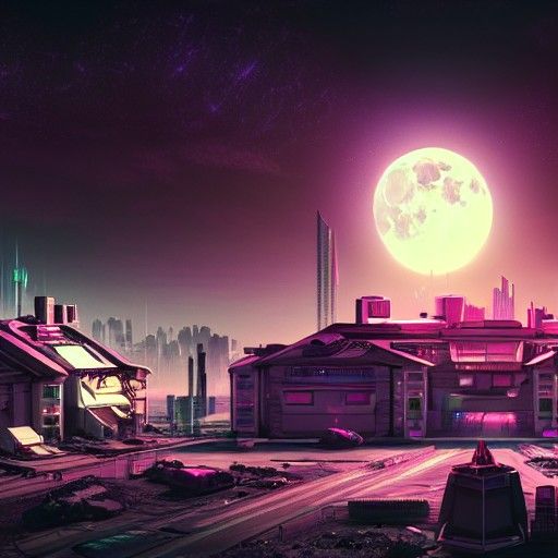 Cyberpunk City on the Moon Concept Art