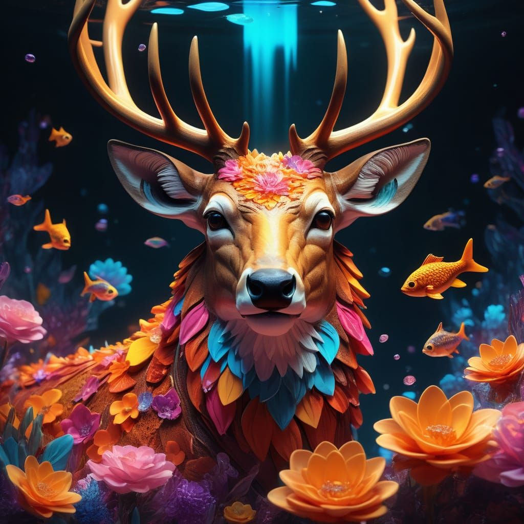 Floral Deer, Lava Wolf, and Glass Fish: Fantasy Art