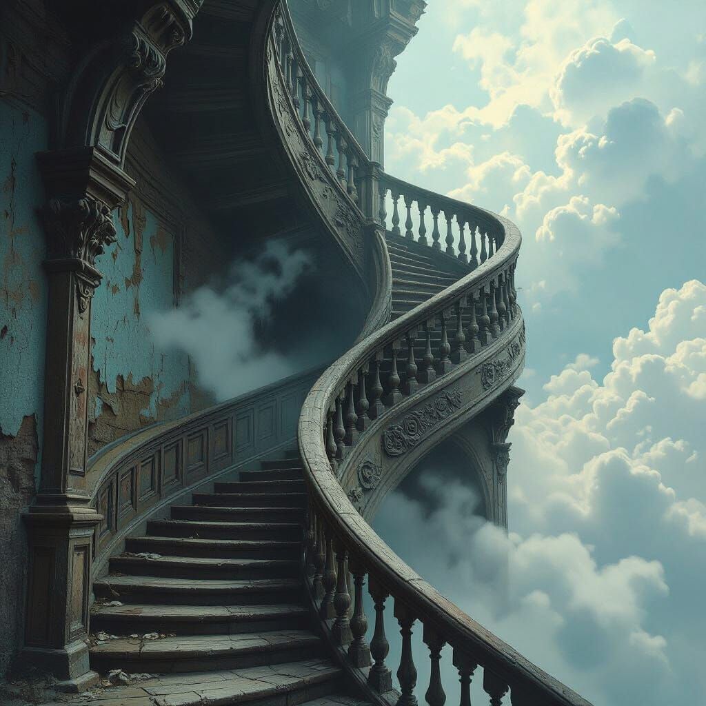 Surreal Staircase to Mystical Sky, Ethereal Art