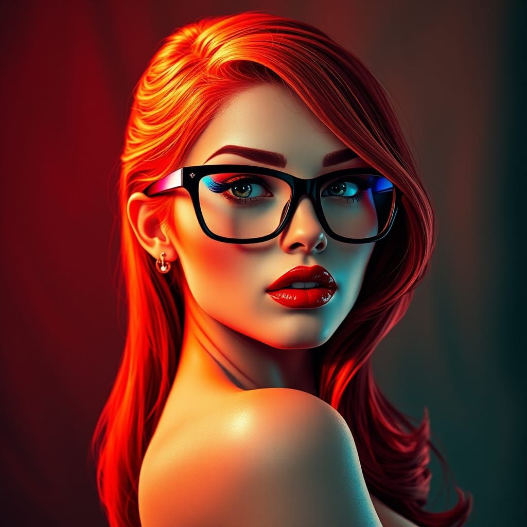 Glamorous 60s Pin-Up with Red Hair in Art Nouveau Style