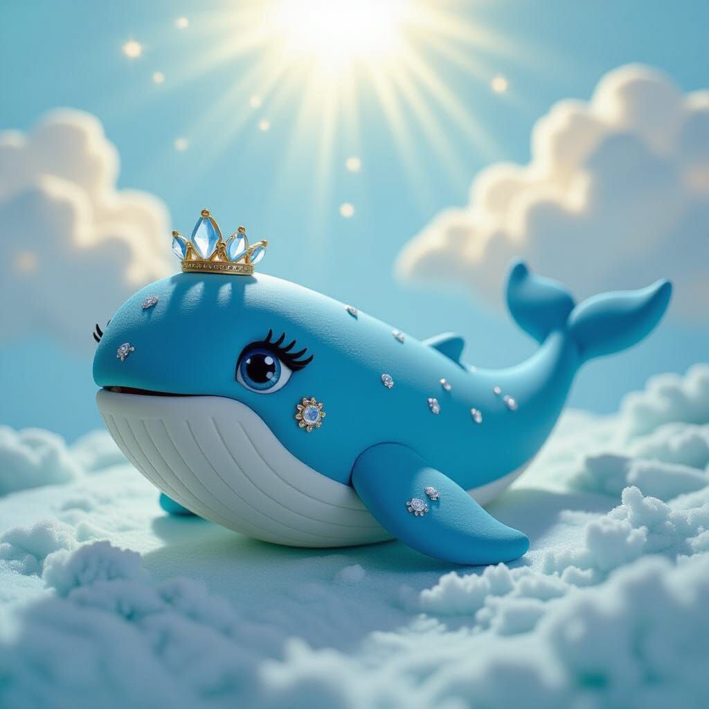Clay Blue Whale with Crystal Eyes