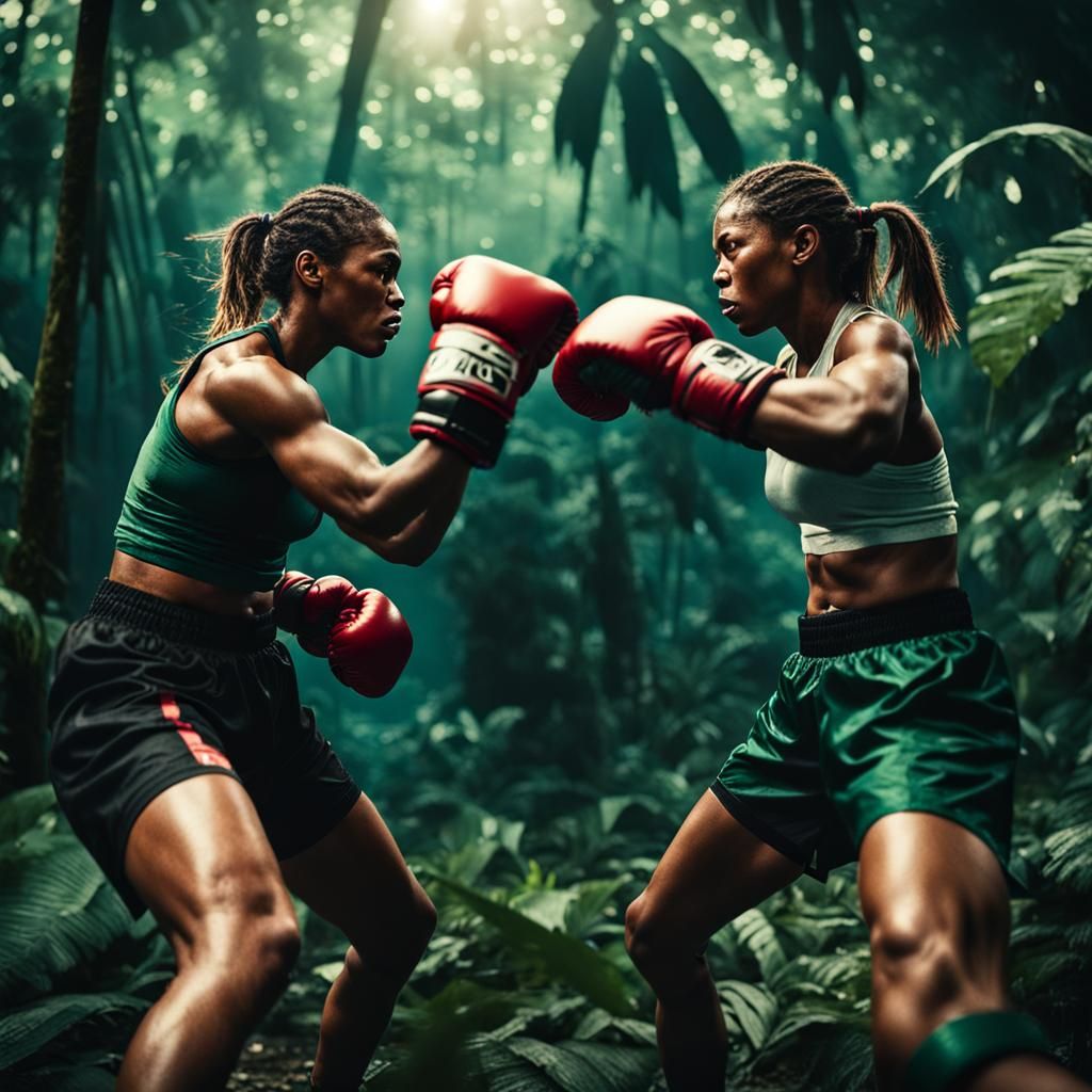 Female Boxers Clash in Jungle Arena