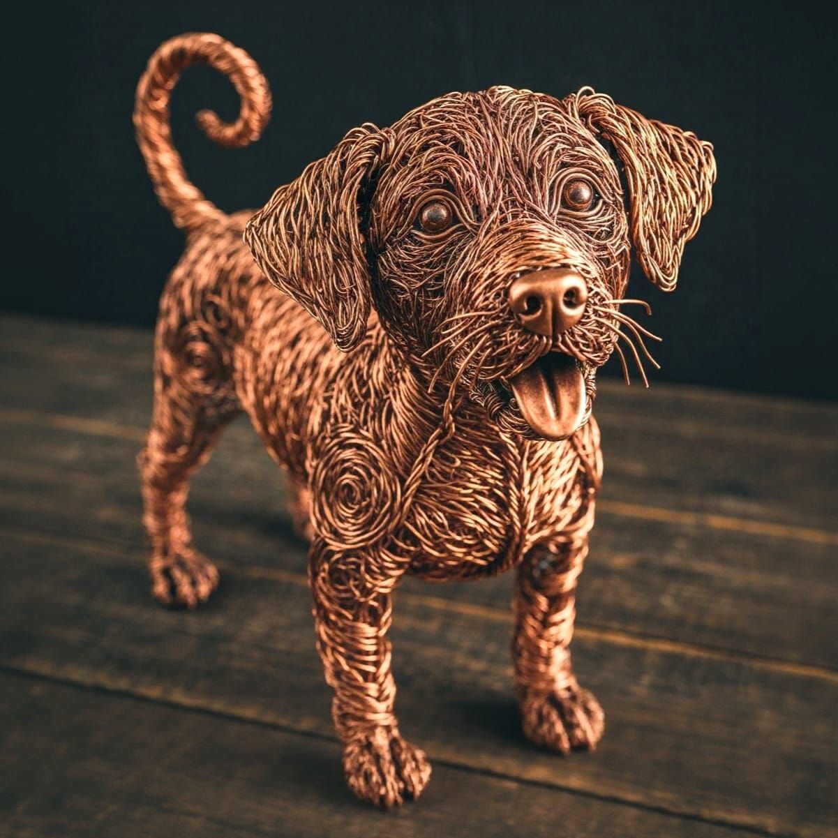 Copper Wire Sculpture of Happy Labrador Puppy