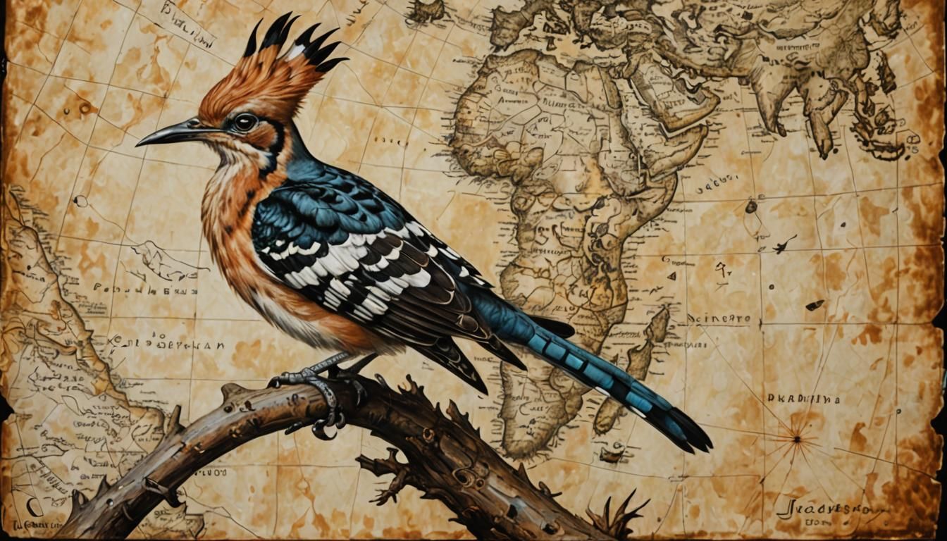 Hoopoe Bird Reveals Uncharted Map in Antique Style