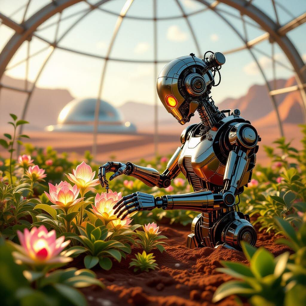Victorian Automaton Tends Martian Biodome Garden