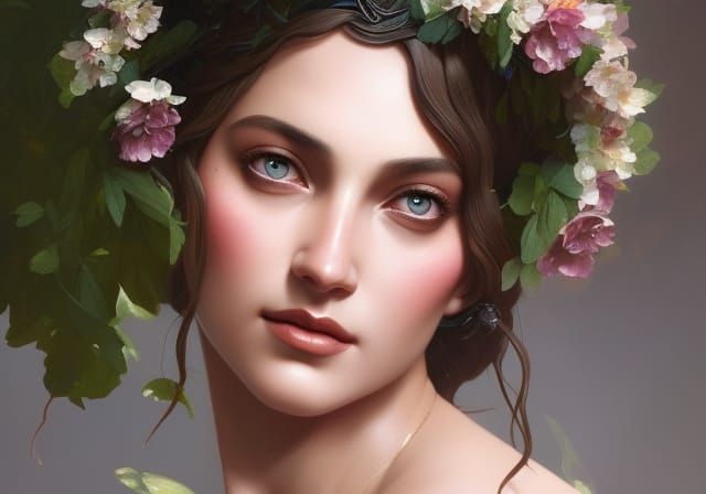 Damia, Greek Goddess Portrait in Art Nouveau Style