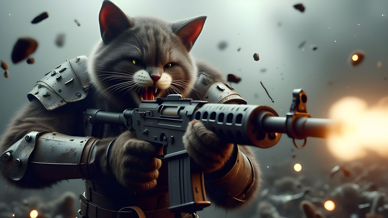 Cyberpunk Cat in Weathered Power Armor