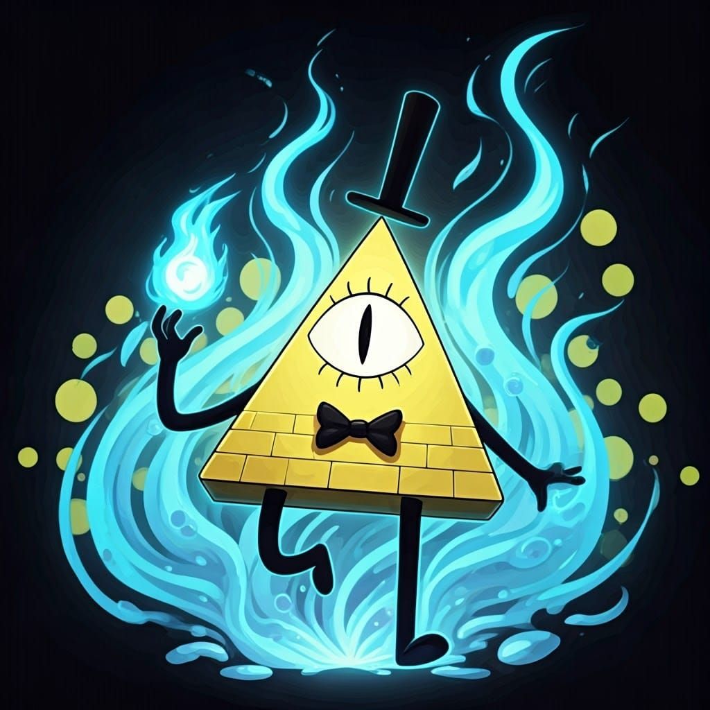 Bill Cipher in Kusama-Inspired Manga Style