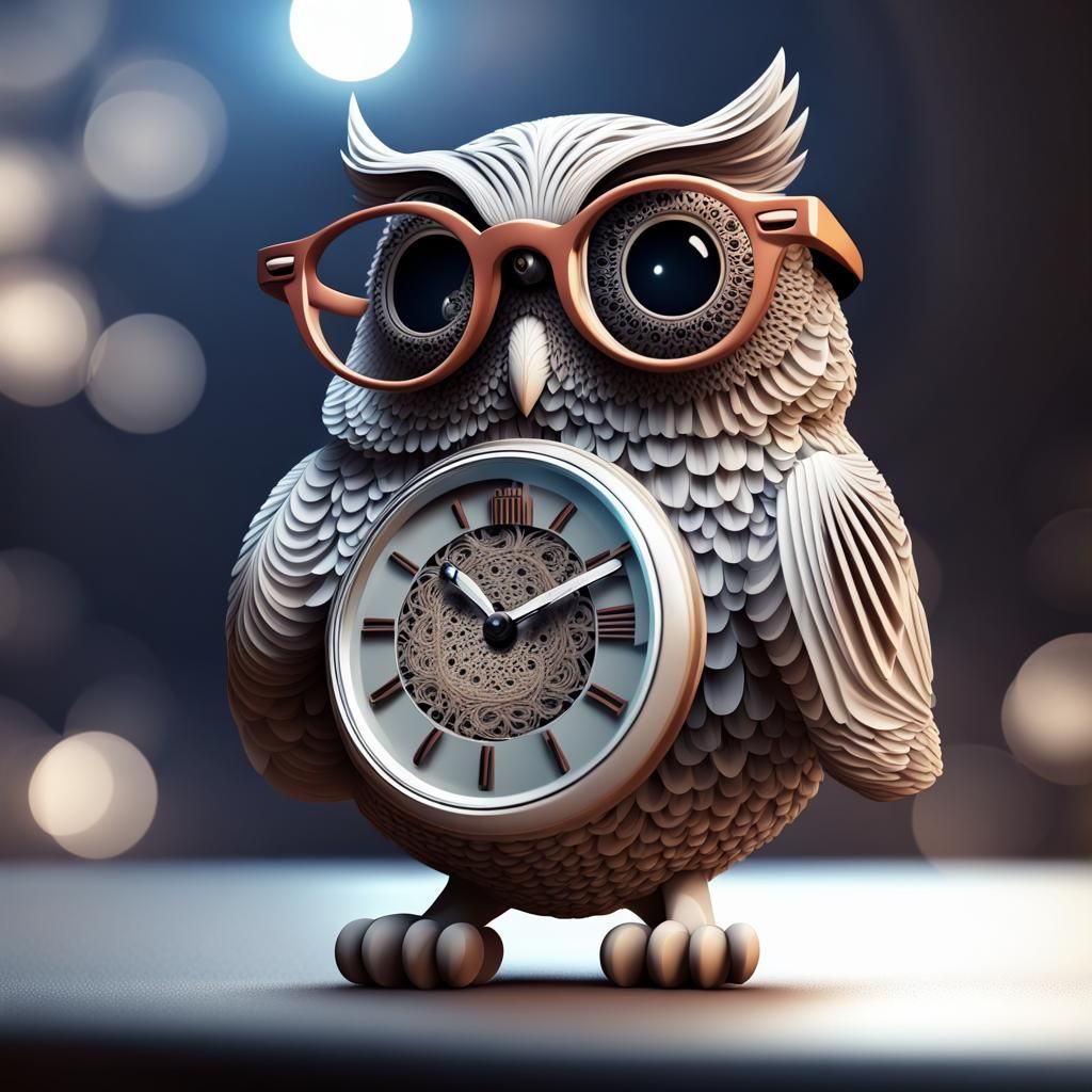 Owl with Glasses Checks Time: Abstract Vector Art