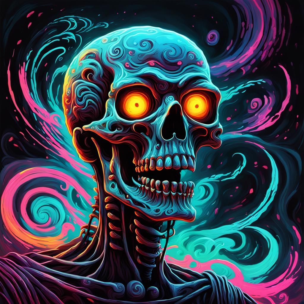Neon Horror Swirls in Impressionistic Macabre Style