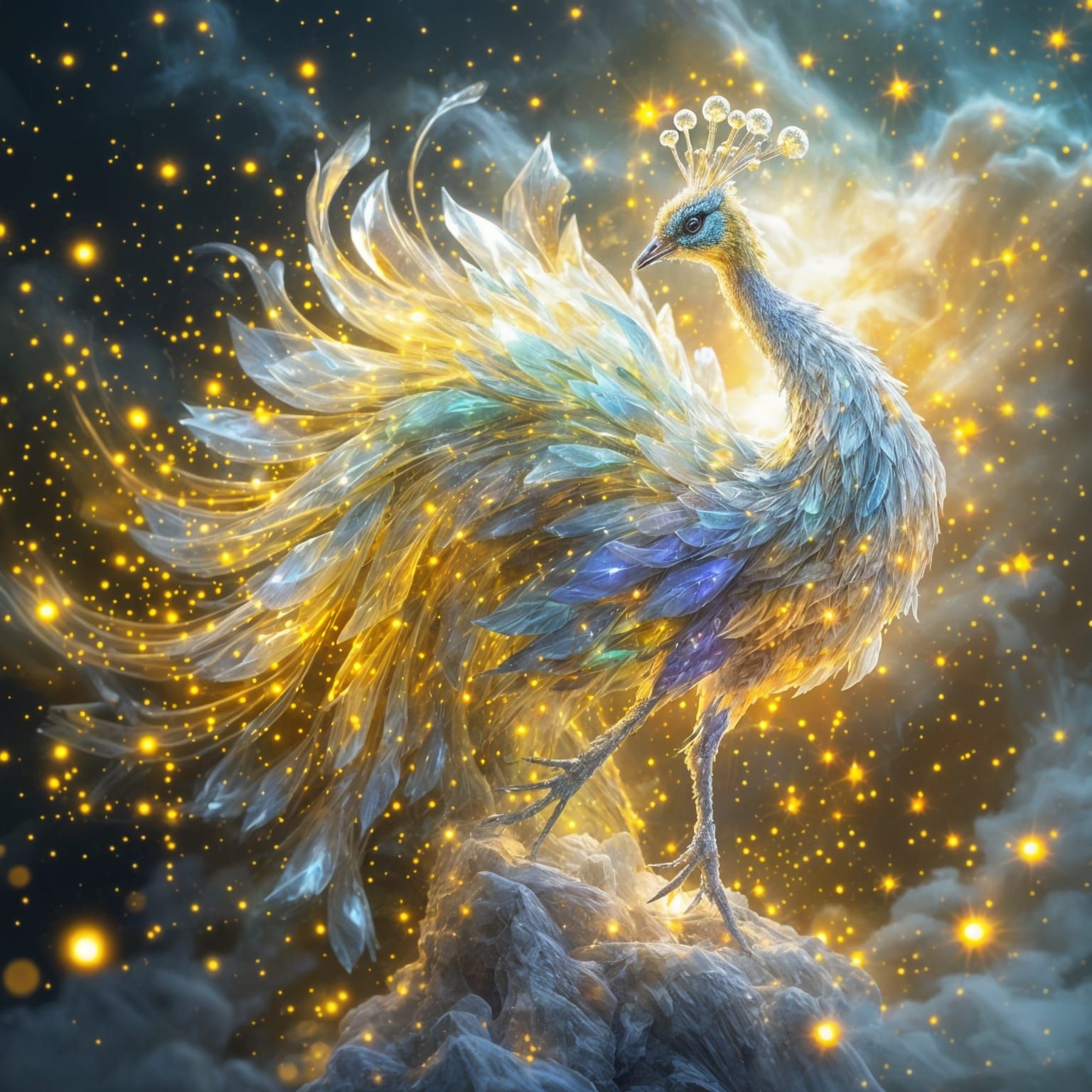 Celestial Peacock in Vibrant Crystal