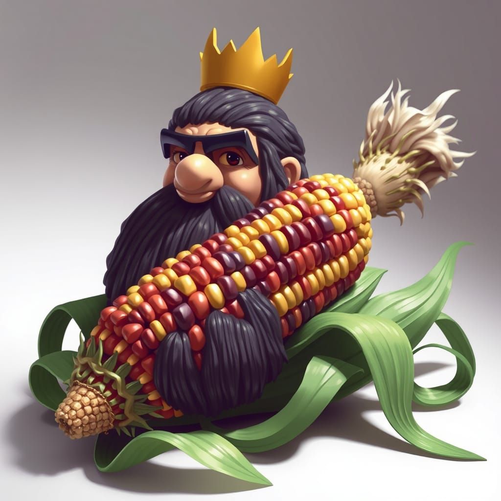 Regal Corn Cob Portrait in Digital Art Style