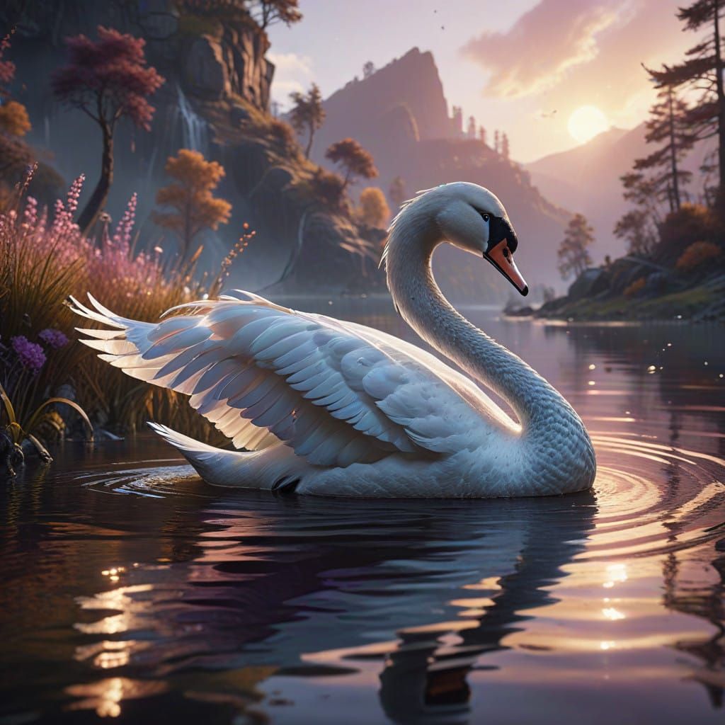 Ethereal Swan Soars at Dawnbreak