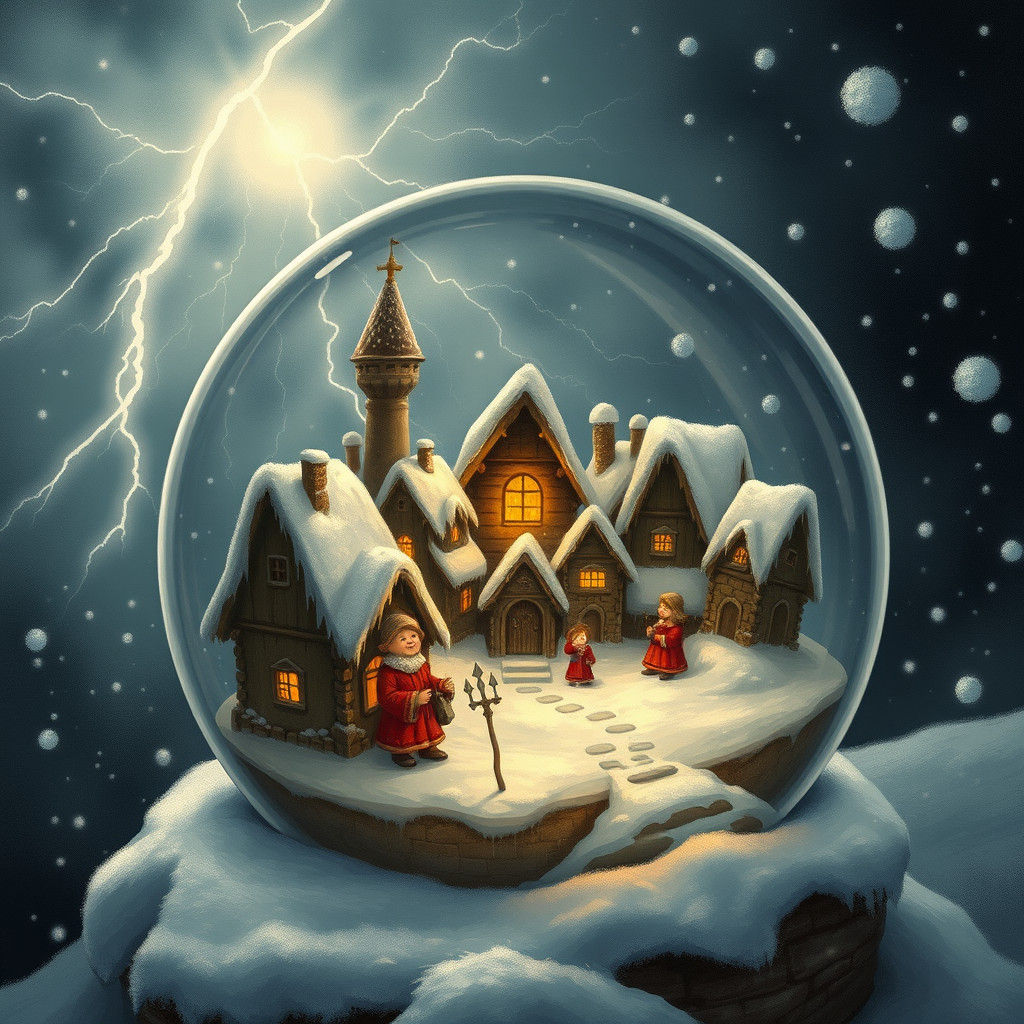 Medieval Village Blizzard in Snow Globe