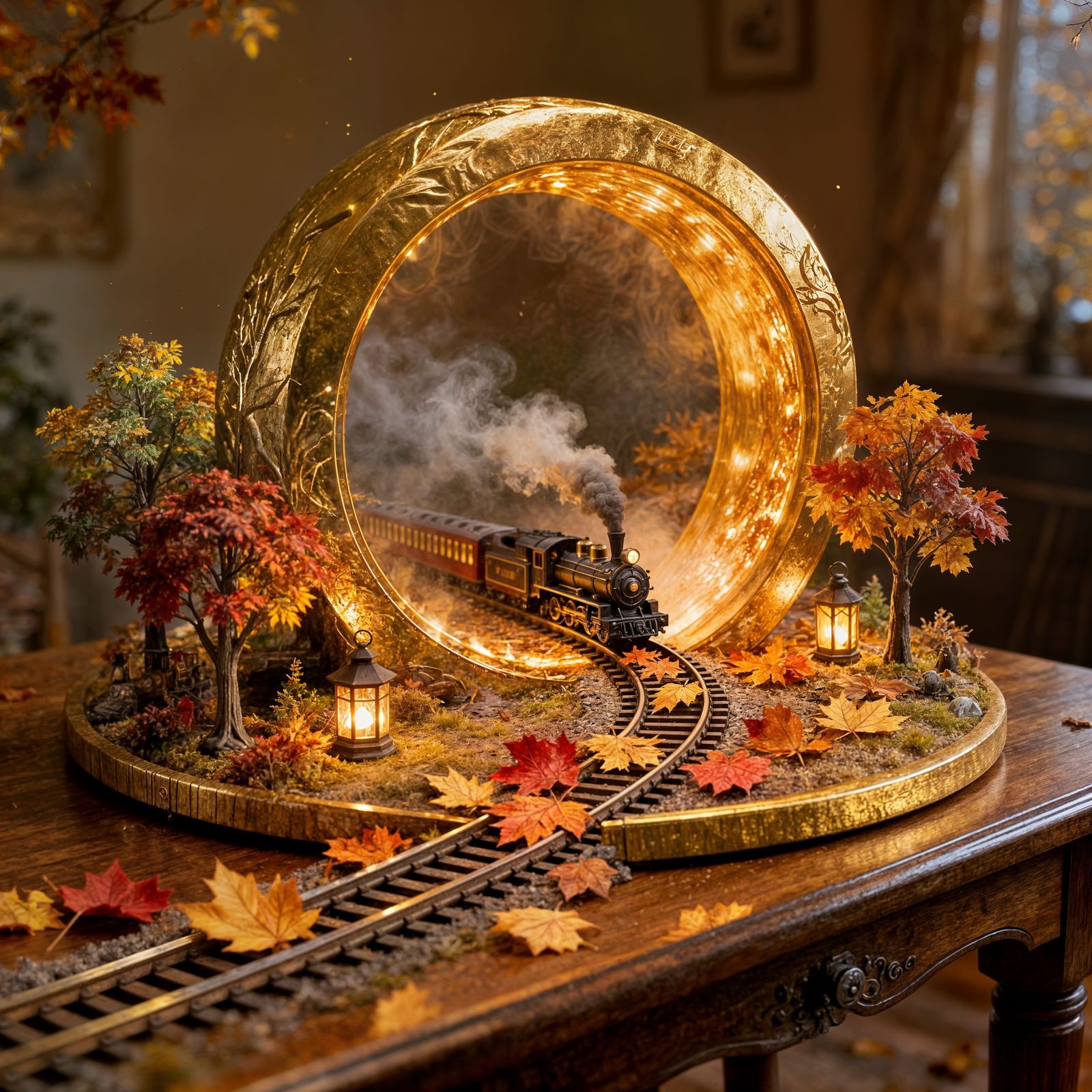 Enchanting Miniature Autumn Scene with Glowing Lanterns