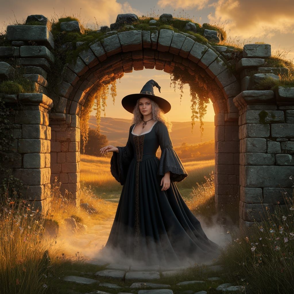 Beautiful Witch in Golden Hour Light by Ancient Stone Circle