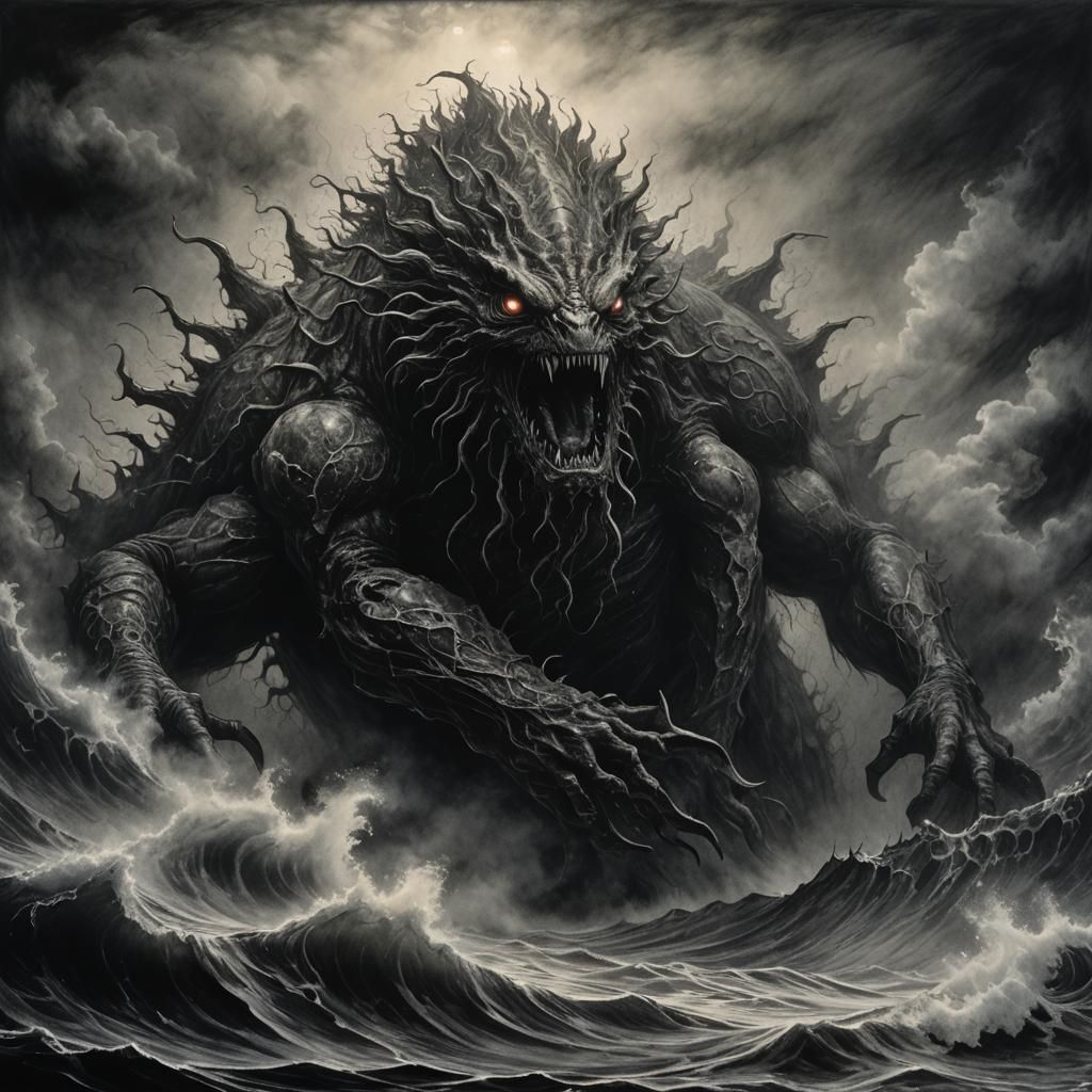 Sea Monster Emerging: A Charcoal Masterpiece