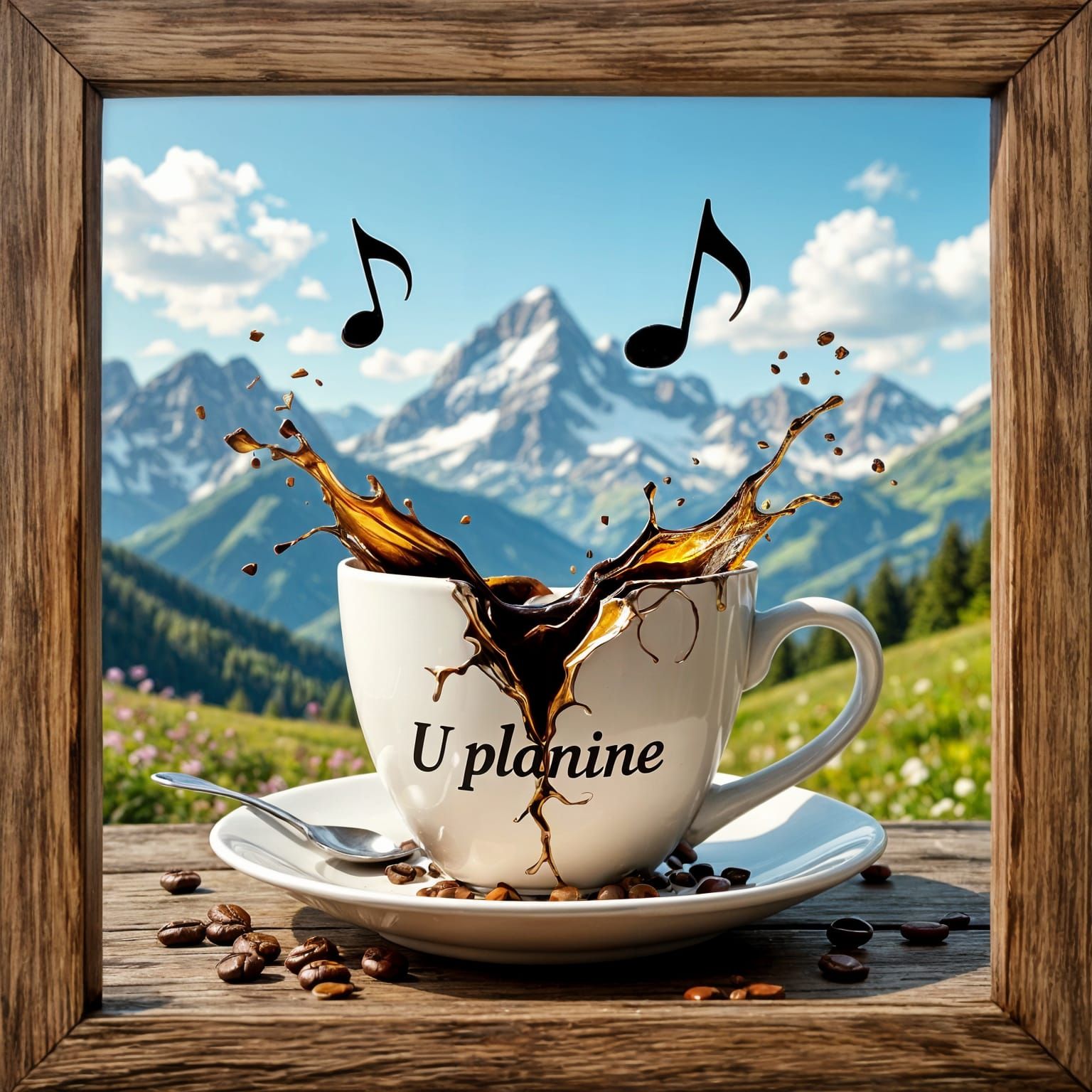 Summer Mountainscape Overflowing from Coffee Cup