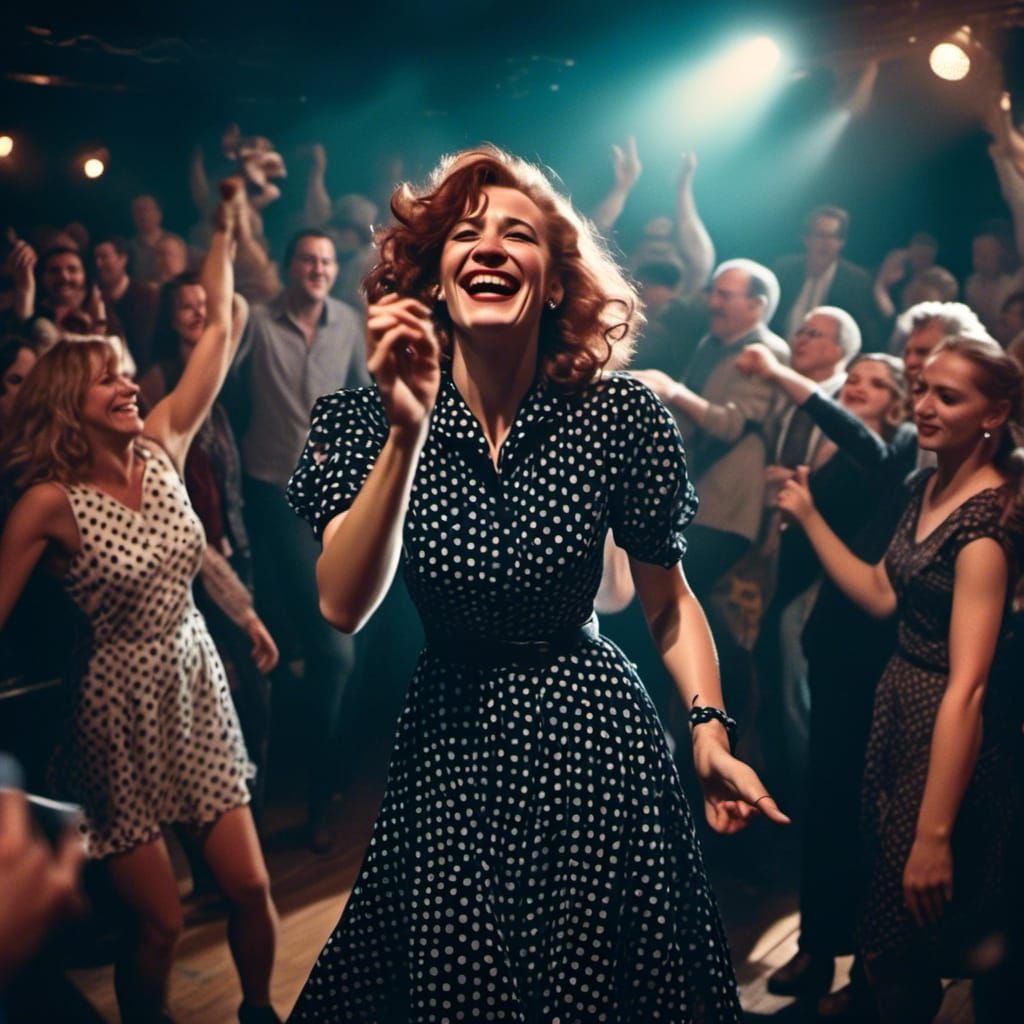 Woman Dancing at Rock Concert with Live Band