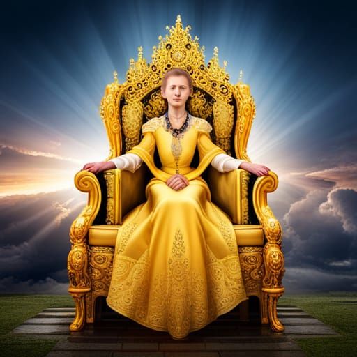 Queen Elizabeth II on Golden Throne in Heaven