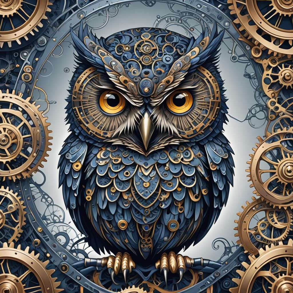 Steampunk Owl Portrait in Vector Art Style