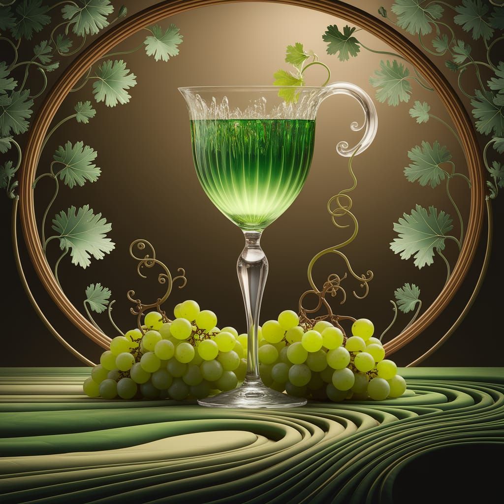 Art Nouveau Still Life: Green Glass and Grapes