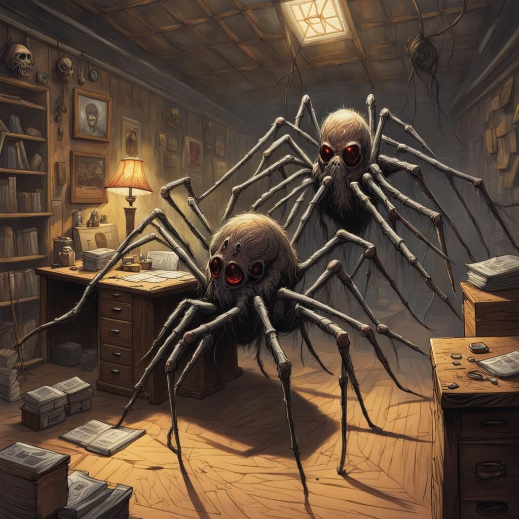 Giant Spiders in Web-filled D&D Room