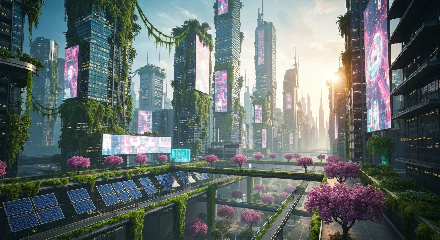 Cyberpunk Megacity with Solarpunk Gardens