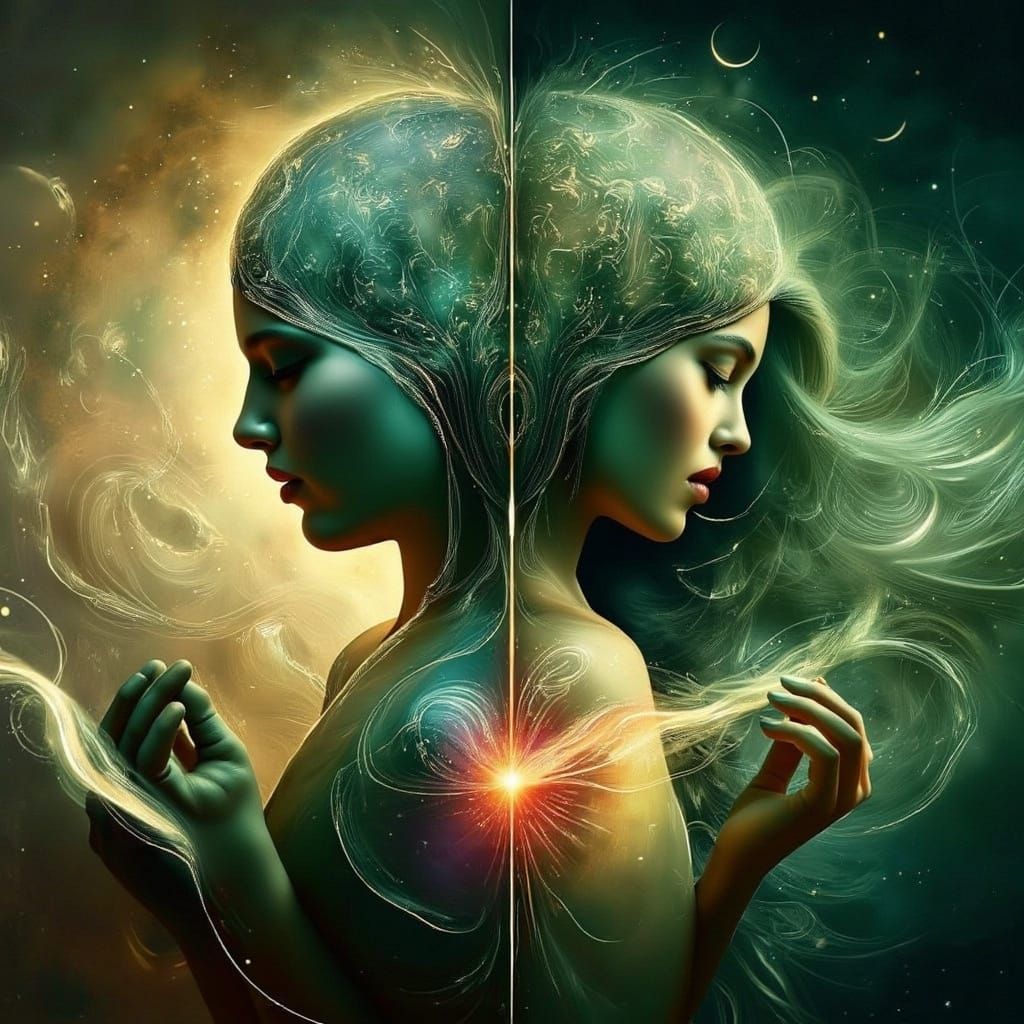 Surreal Woman with Luminous Heart and Misty Mind