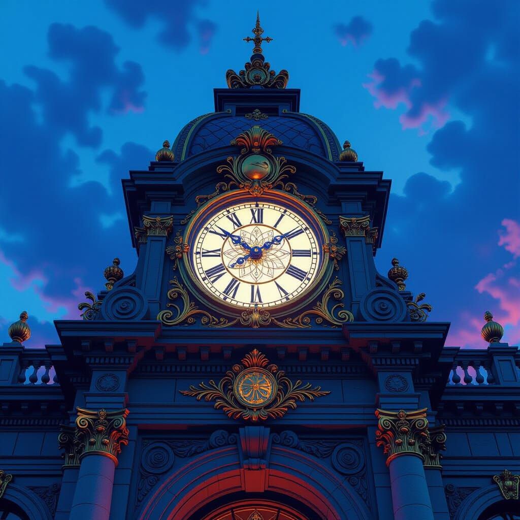 Ornate Bank Clock in Fantasy Matte Painting