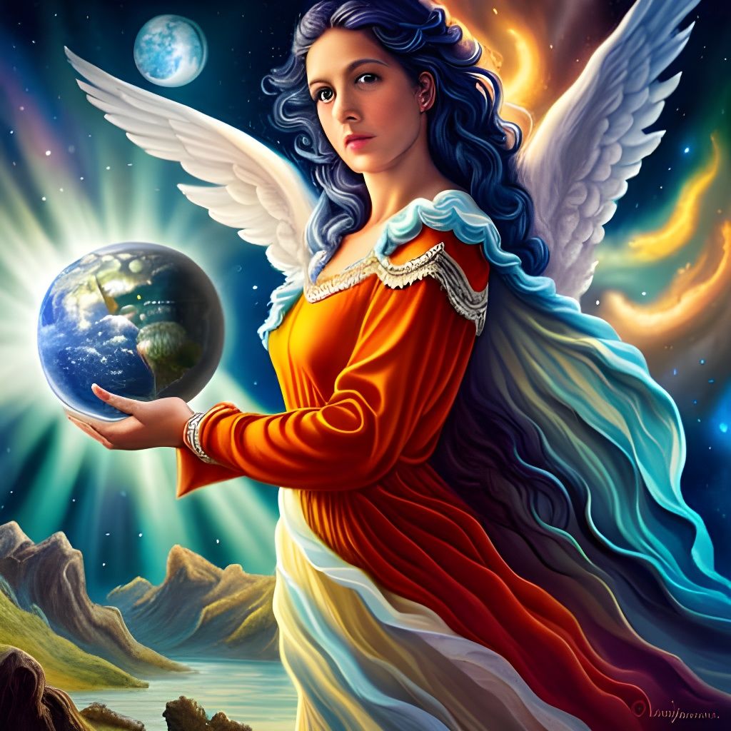 Ethereal Angel Protecting Earth, Fantasy Digital Art