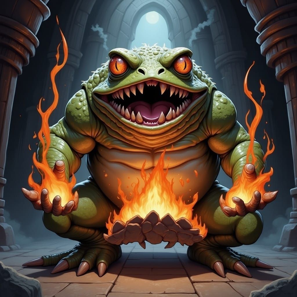 Fiery Toad Monster in Flame Temple Illustration