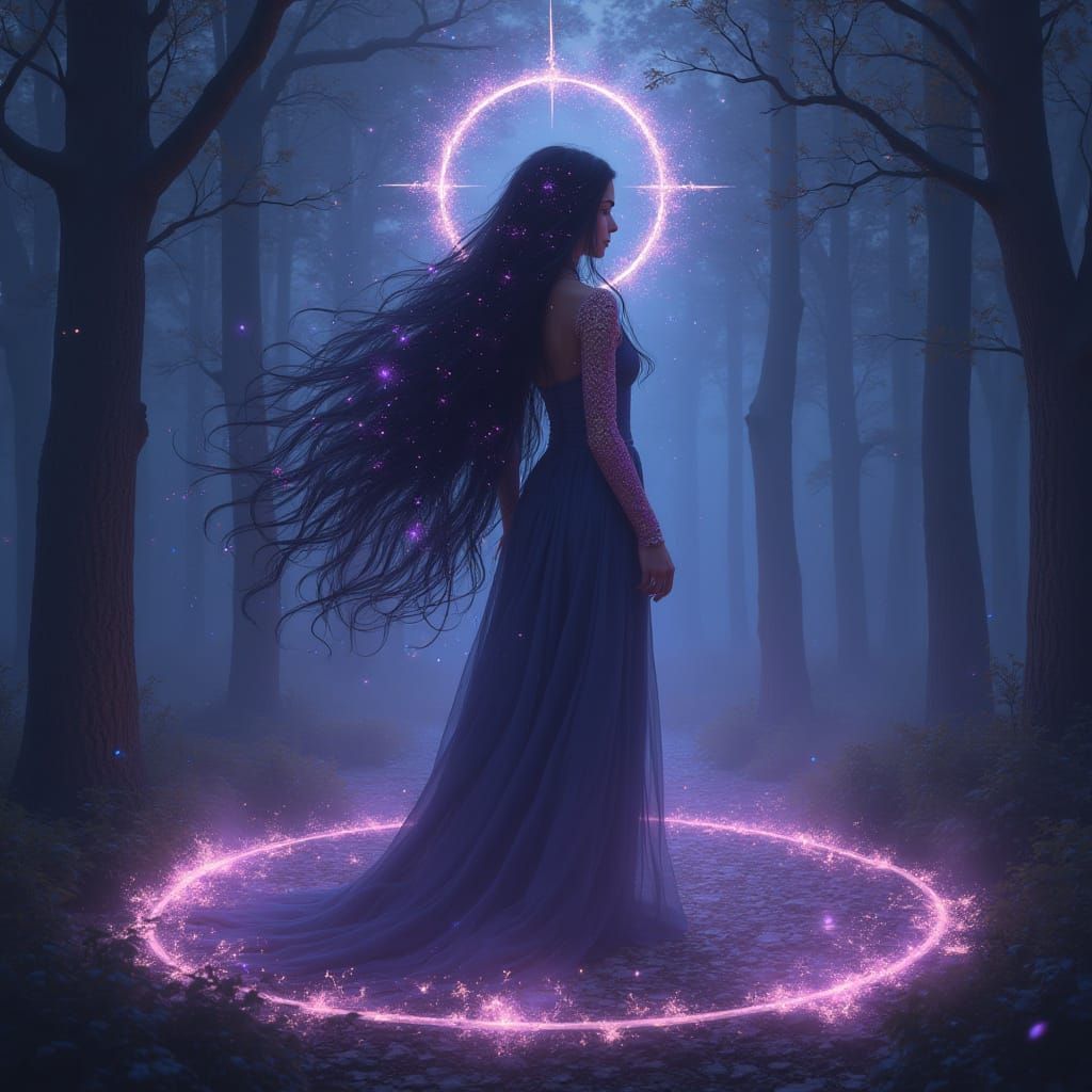 Mystical Woman in Forest Circle: Matte Painting