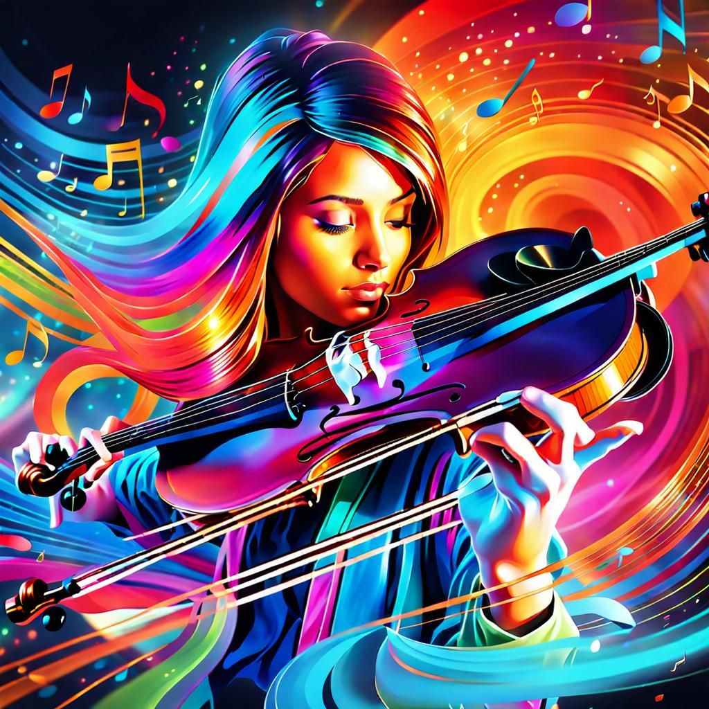 Musician Playing Glowing Violin in Abstract Expressionism