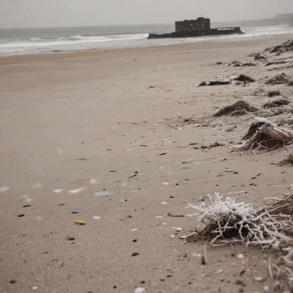 Snowfall on Normandy Beach: Moody Winter Photography