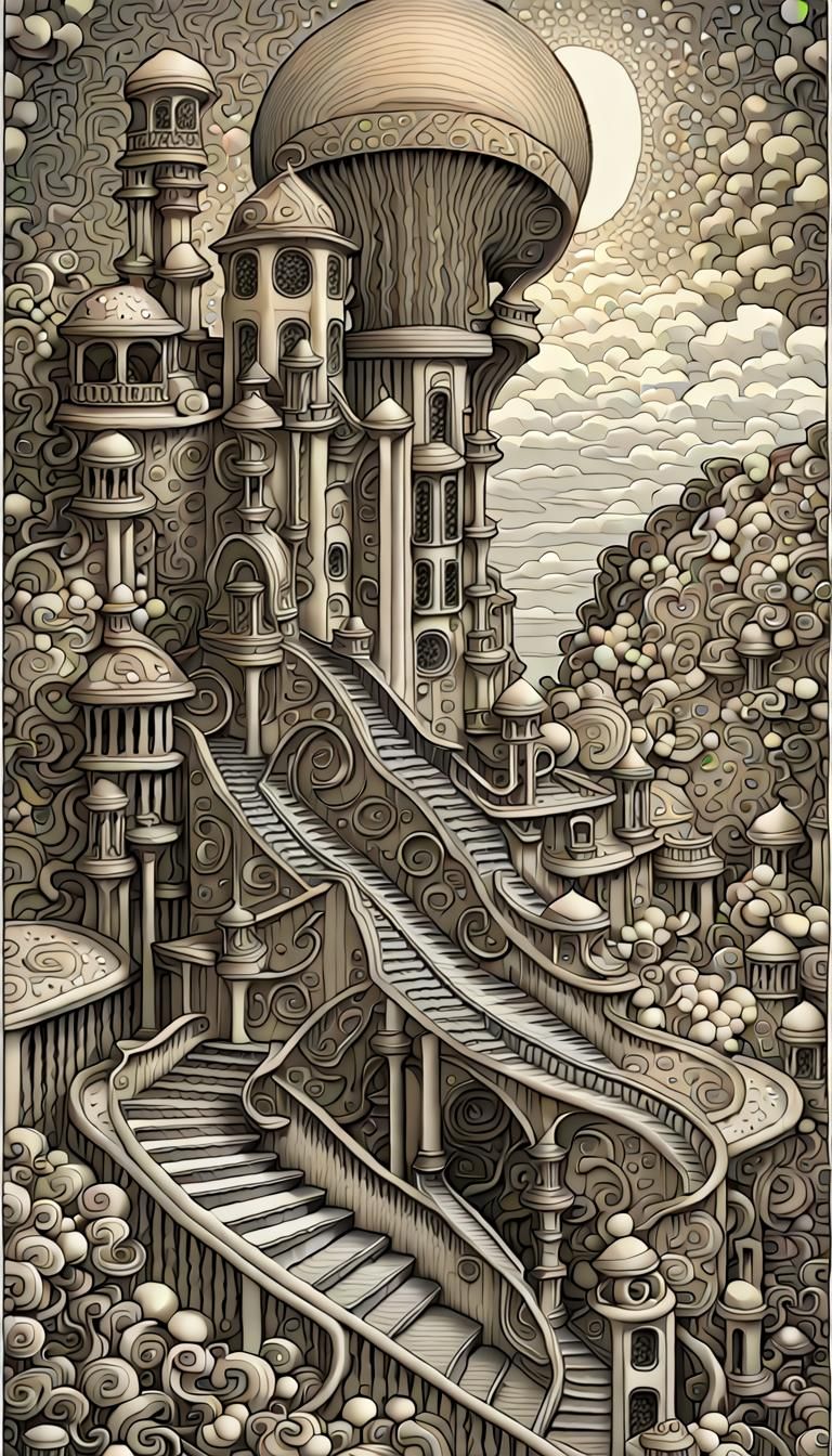 Psychedelic Geometric Landscapes in Digital Art Style