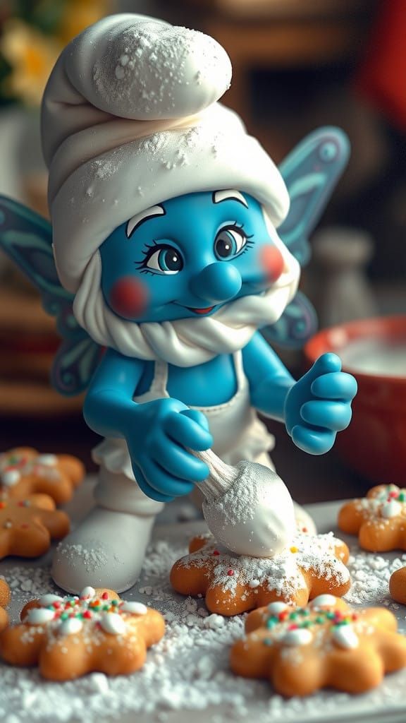 Whimsical Fairy Smurf Bakes Cookies in a Delightful Watercol...