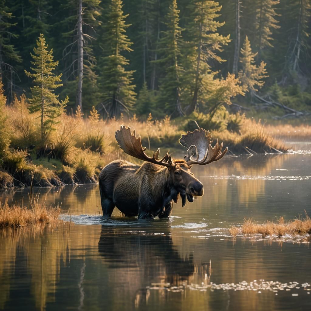 Moose in Lake: Soft Focus Landscape Photography