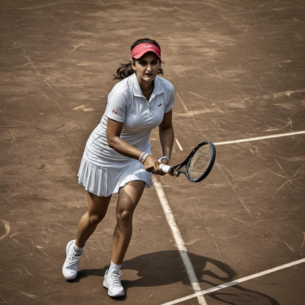 Sania Mirza on Tennis Court in Hyperrealism