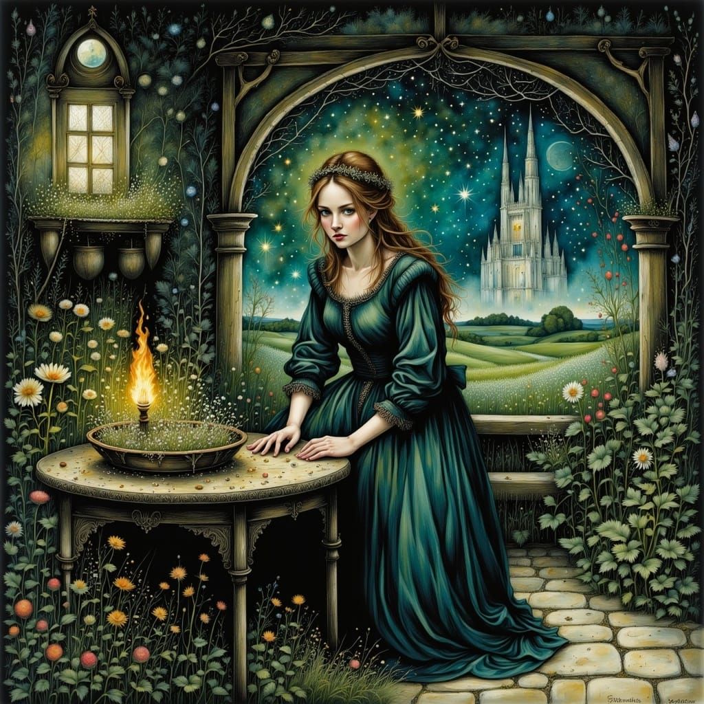 Medieval Herb Woman's House, Detailed Illustration