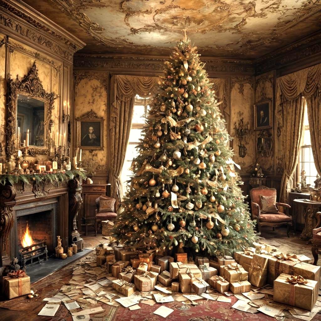 Victorian Christmas Drawing Room with Tree and Gifts
