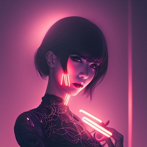 Neon Circuitry Woman Portrait in Digital Art Style