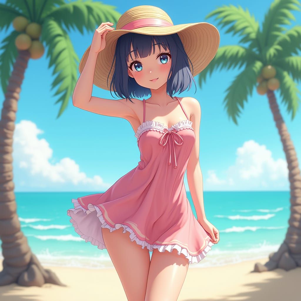 Beachside Anime Girl Portrait in 3D Art Style