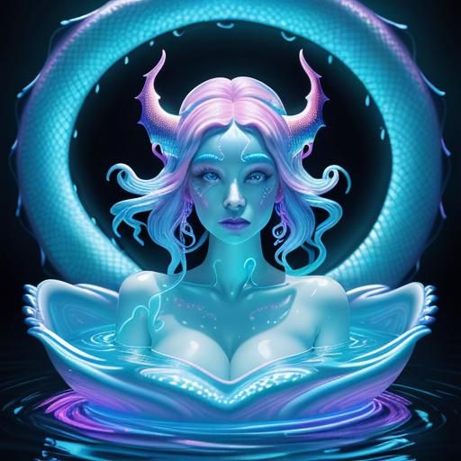 Glowing Glass Woman Statue in a Surreal Neon Milk Bath