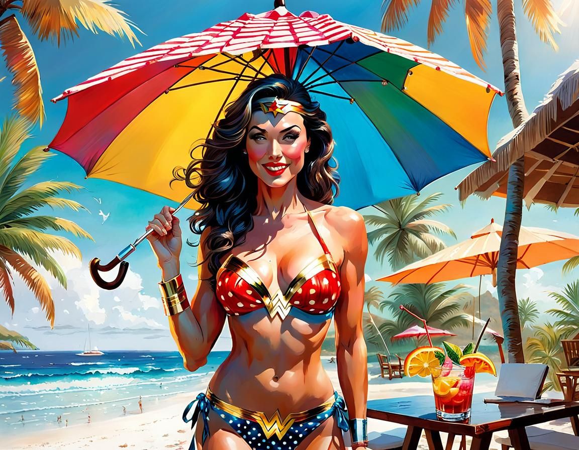 Wonder Woman's Tropical Getaway: Comic Book Art