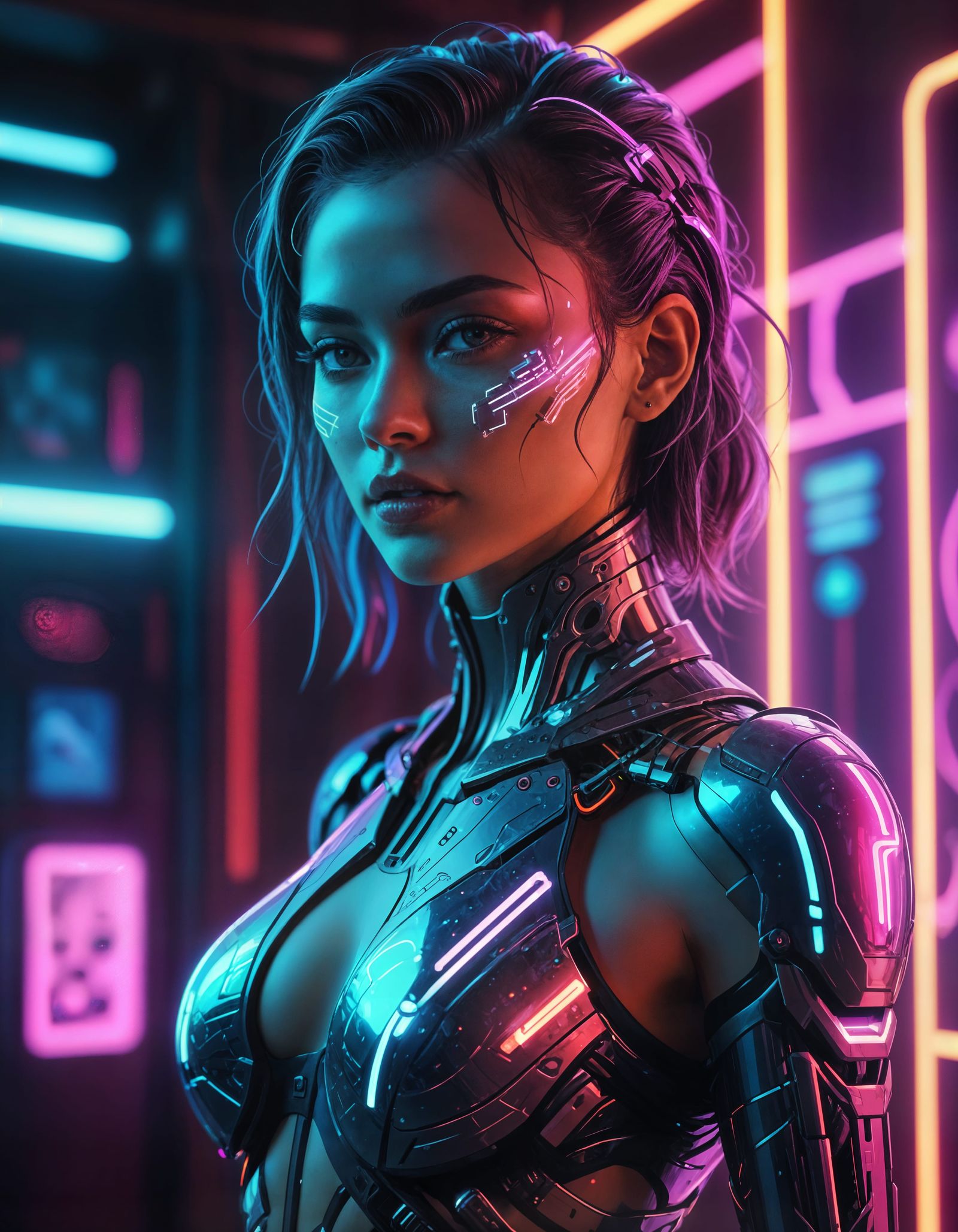Cyberpunk Cyborg in Neon-Lit Futuristic Club