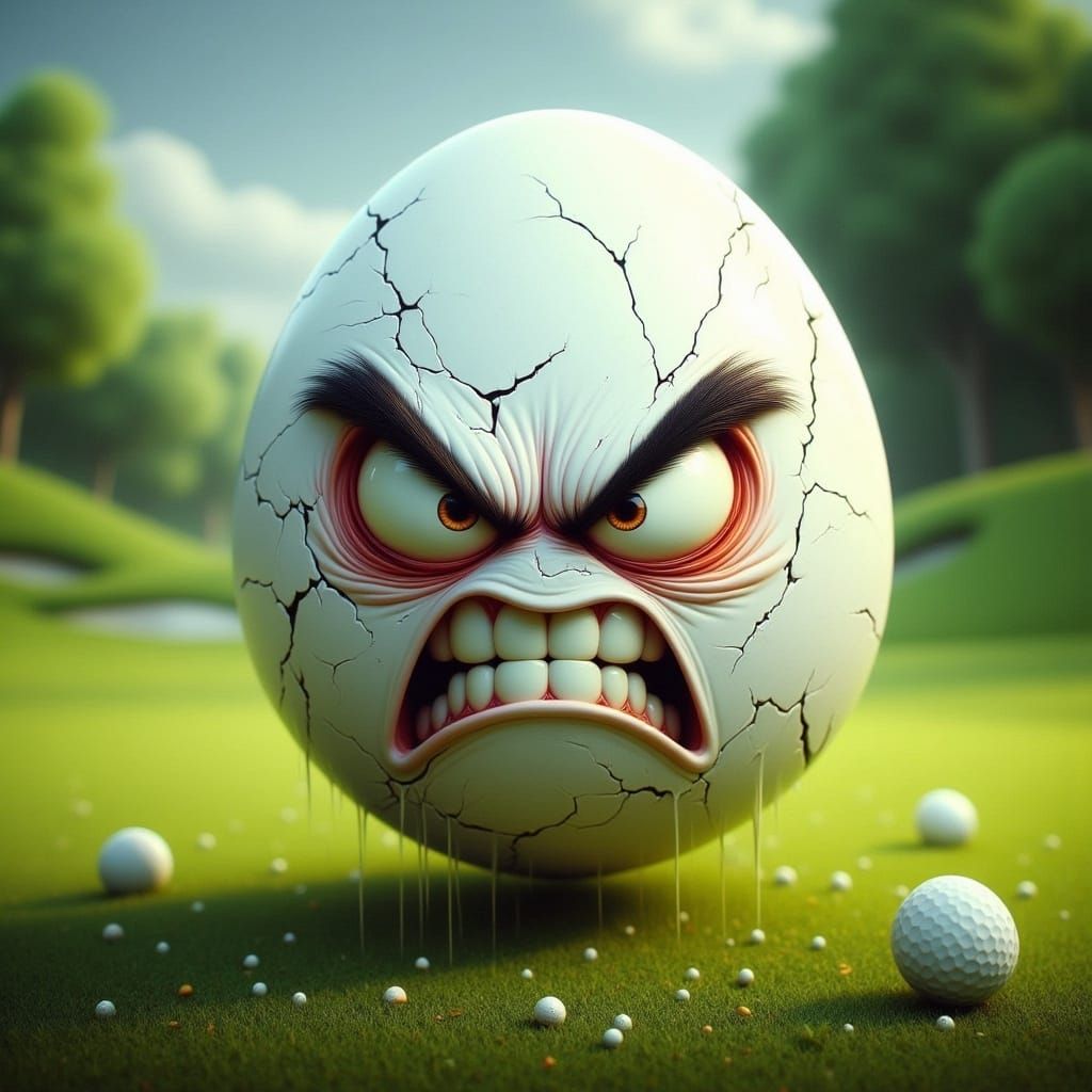 Furious Egg Golf Ball Whimsical Illustration