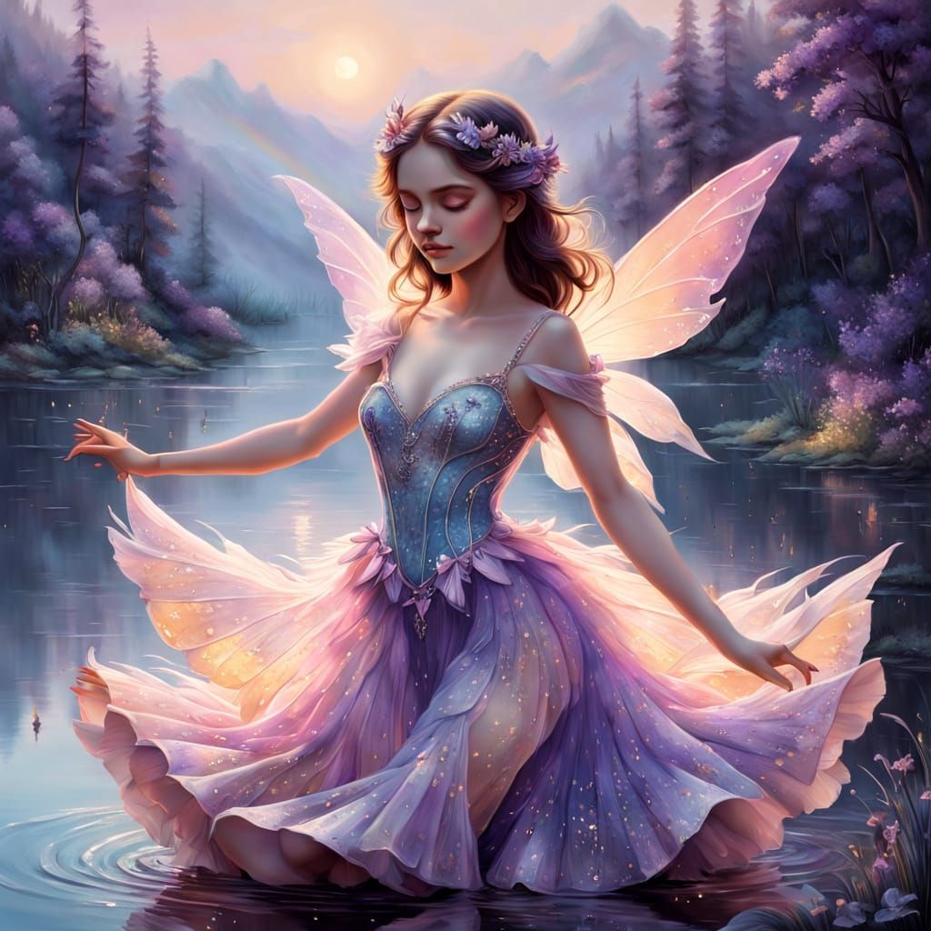 Enchanted Fairy Dancing Under Moonlit Lake